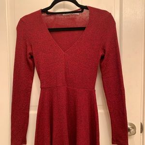 urban outfitters red v-neck flare skirt dress